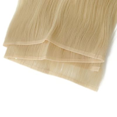 Doppel gezeichnet Blonde Farbe Haut PU Flat Weft menschliche Haarverlängerung für gerade Stil