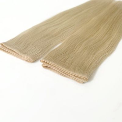 Doppel gezeichnet Blonde Farbe Haut PU Flat Weft menschliche Haarverlängerung für gerade Stil