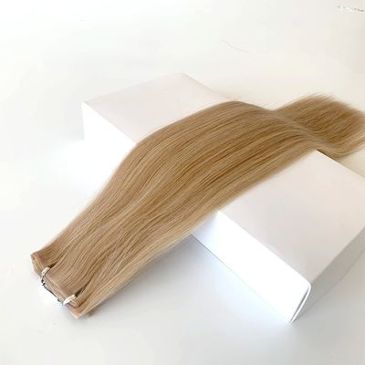 Volle Zahlung Doppelt gezogene Flachspur Russische Remy menschliche Haare Haut PU Weft Haarverlängerungen