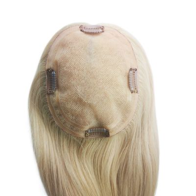 Mono Base PU European Human Hair Topper 5.5X6 Gerade Blonde Haare Toupee mit Klemm 16 &quot;für Frauen