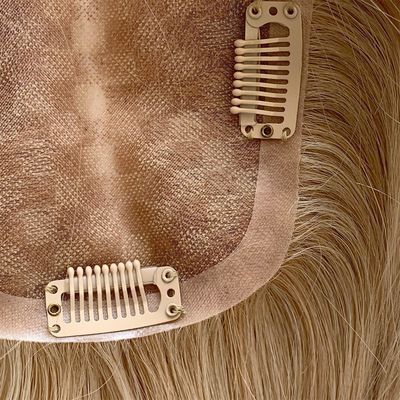 Mono Base PU European Human Hair Topper 5.5X6 Gerade Blonde Haare Toupee mit Klemm 16 &quot;für Frauen