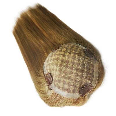 Perfekt für Frauen Mono Spitze Basis Frisur 13 * 17 Cm Highlight Braun menschliches Haar Toppers